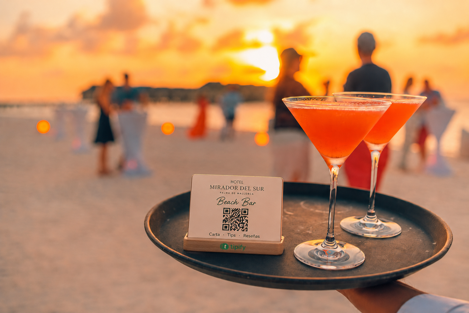 Beach bar service at sunset