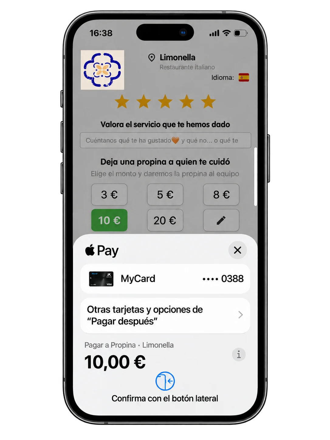 Vista ilustrativa del checkout Tipify con Apple Pay para Limonella