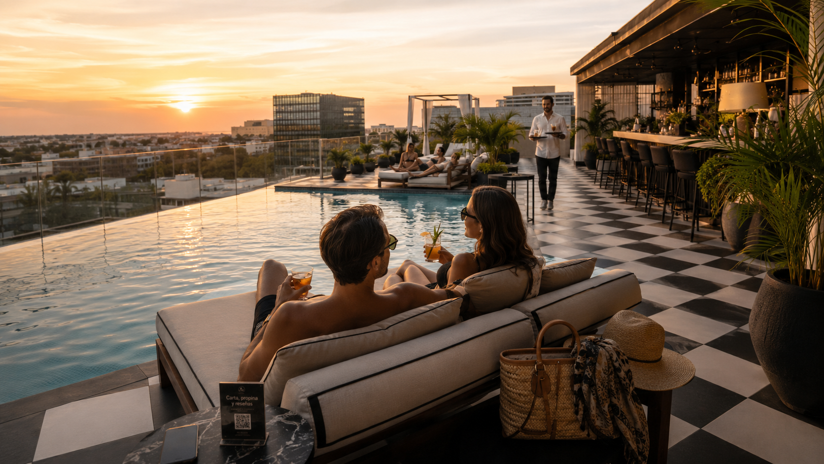 Poolside service on a rooftop