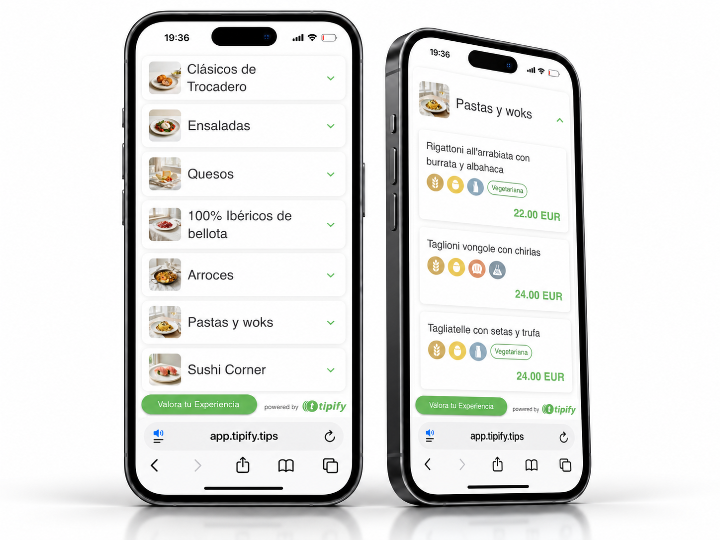 Trocadero Arena digital menu showing categories and dishes